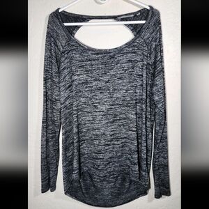 Athleta Size L Luxe Black & Gray Marled Open-Back Long Sleeve Top